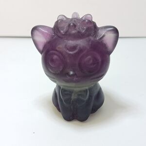 Natural Purple Carved Crystal Fluorite Kitty Cat Crown Figurine Statue Gift